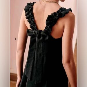 Sézane Lizon dress black linen with bow size 2